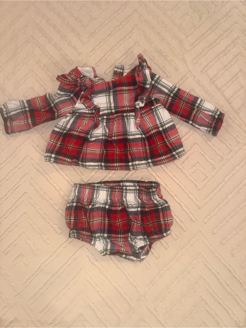 Cat & Jack Red White Plaid Ruffle Top with Matching Bloomers
